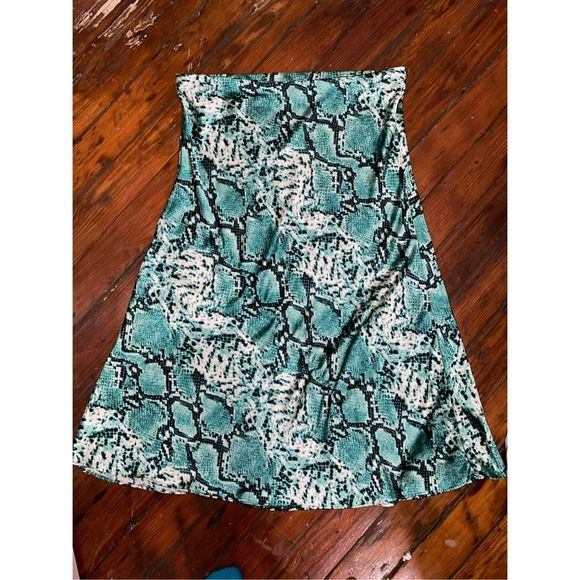 RACHEL ZOE Green Snake Print A-Line Midi Skirt Size Large - Picture 2 of 8